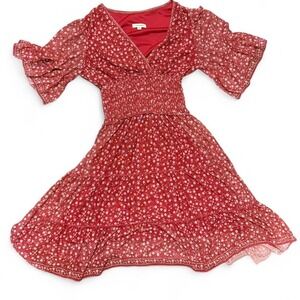 Red Floral Boho Flowy XS Dress Cottage Core Festival Max Studio